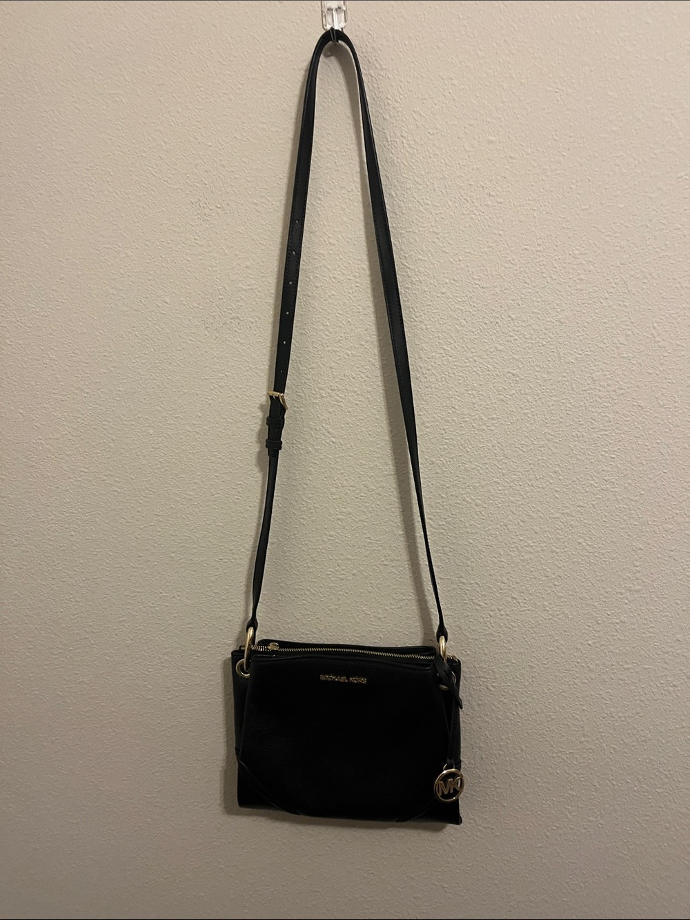 Michael Kors Black Leather Crossbody with Gold Hardware